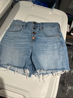 Madewell Light Blue Cutoff Frayed Denim Shorts with Button Fly